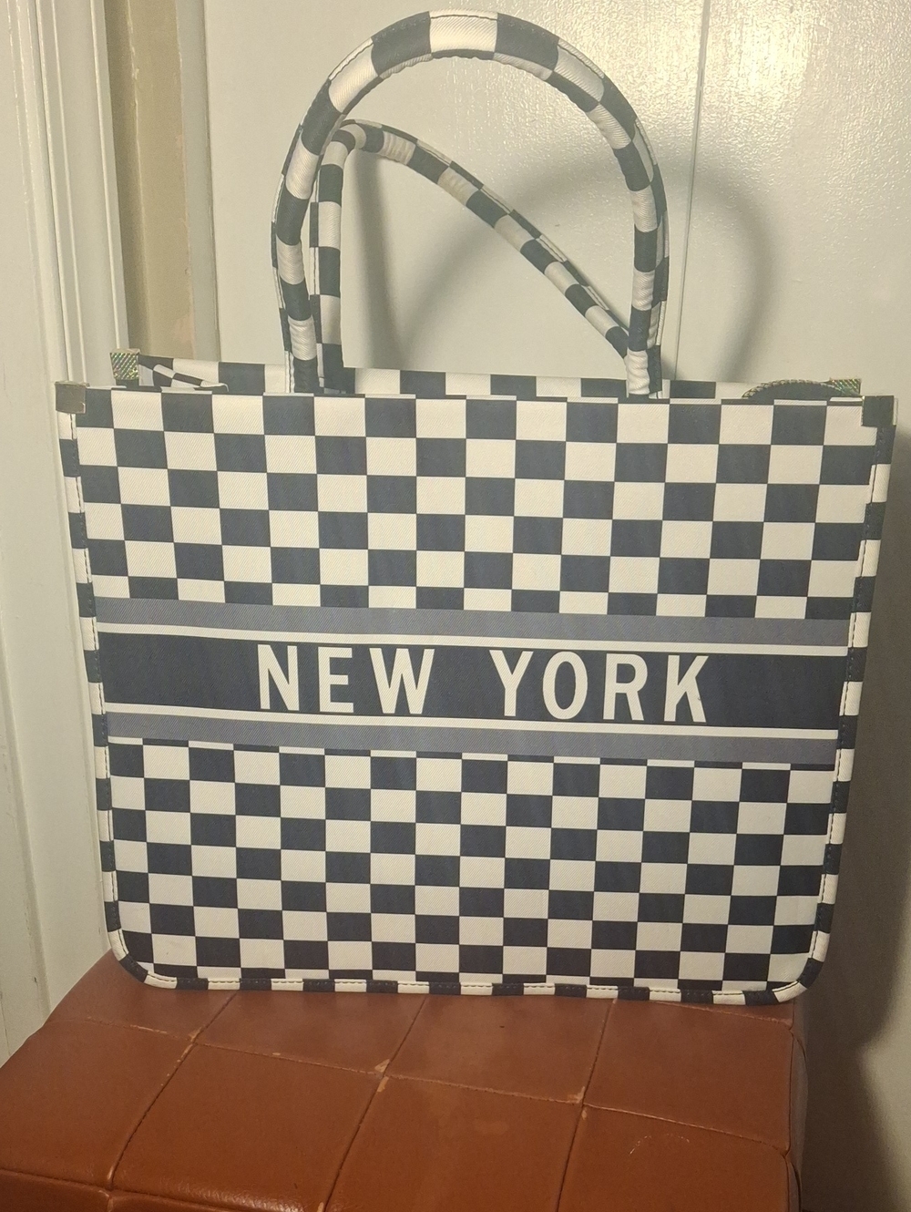 Upcycle Dior Checkerboard 'New York' Tote - Black & White - Picture 4 of 13